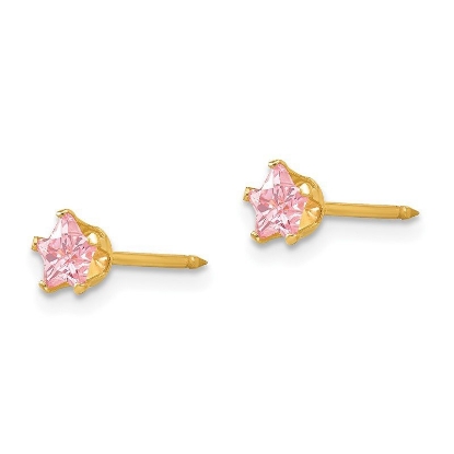 Inverness 473E Pink Star CZ Earrings 14KT 4mm 