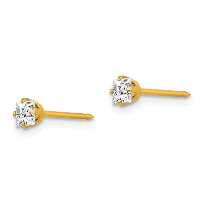 Inverness 251E GP Square CZ Earrings 18KT 3mm